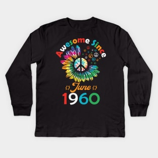 Funny Birthday Quote, Awesome Since June 1960, Retro Birthday Kids Long Sleeve T-Shirt